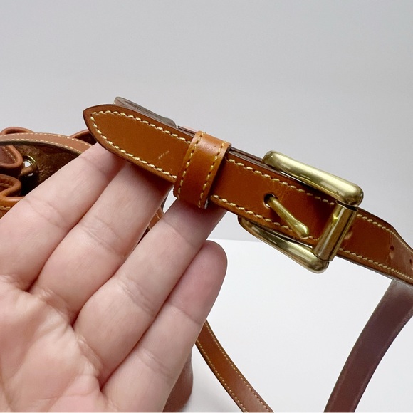 Vintage Dooney & Bourke Mini Bucket Drawstring Shoulder Bag Cognac Leather - Picture 9 of 16